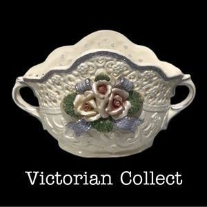 Vintage Victorian Collect Porcelain Floral Lattice Bowl with Handles, Cream